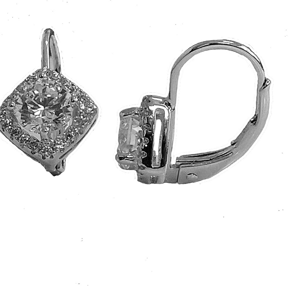 Lever back halo silver earrings